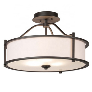 Factory Modern Semi Flush Mount Dark Bronze 3 Light Close to Ceiling Light with Fabric Shade