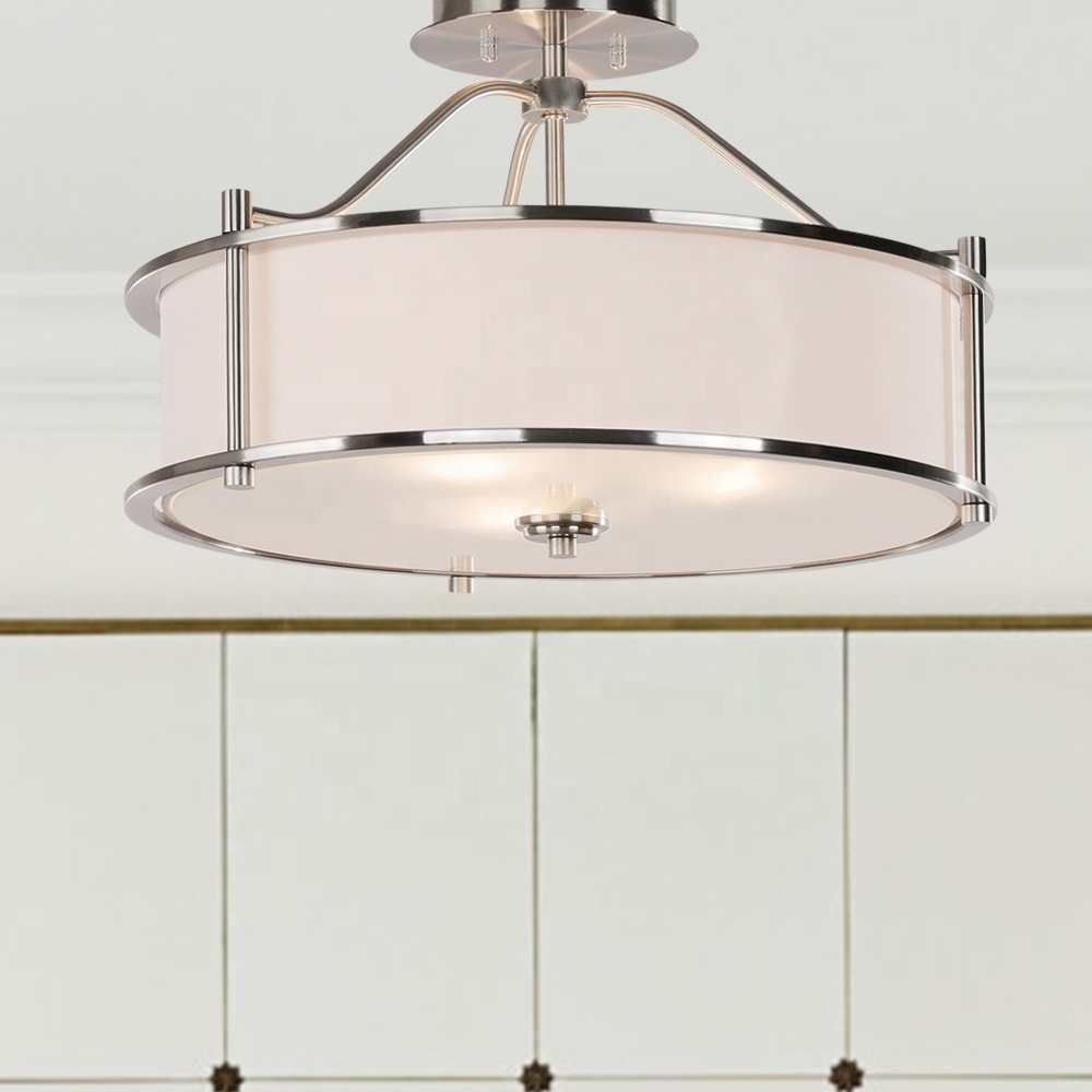 Factory Modern Semi Flush Mount Dark Bronze 3 Light Close to Ceiling Light with Fabric Shade