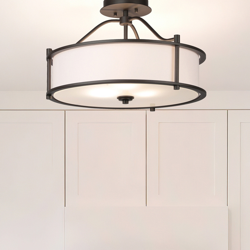 Factory Modern Semi Flush Mount Dark Bronze 3 Light Close to Ceiling Light with Fabric Shade