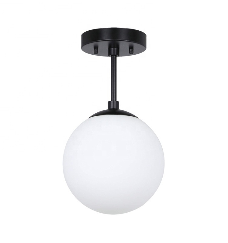 Indoor Modern Globe Close to Ceiling Lights Black Semi Flush Light for Bedroom Living Room Kitchen