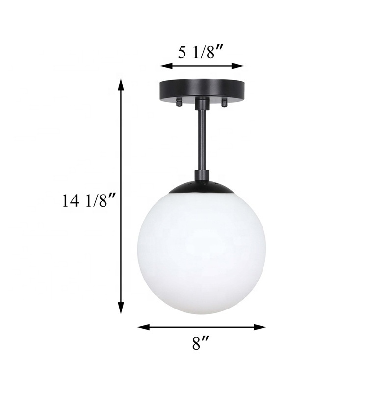 Indoor Modern Globe Close to Ceiling Lights Black Semi Flush Light for Bedroom Living Room Kitchen