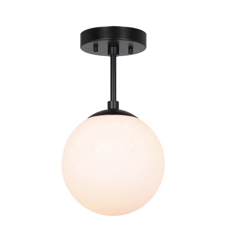 Indoor Modern Globe Close to Ceiling Lights Black Semi Flush Light for Bedroom Living Room Kitchen