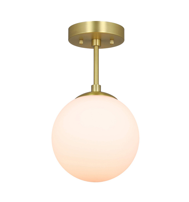 Globe Close to Ceiling Light Modern Brass Semi Flush Mount Light for Bedroom Entry Living Room