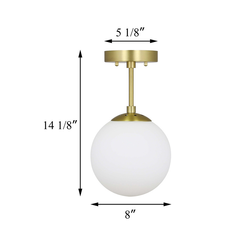 Globe Close to Ceiling Light Modern Brass Semi Flush Mount Light for Bedroom Entry Living Room