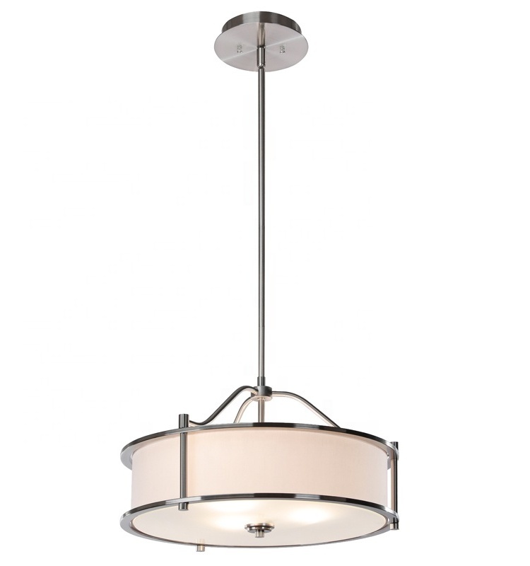 Modern Fabric Pendant Light Drum Shade Brushed Nickel Adjustable Hanging Ceiling Light Fixture