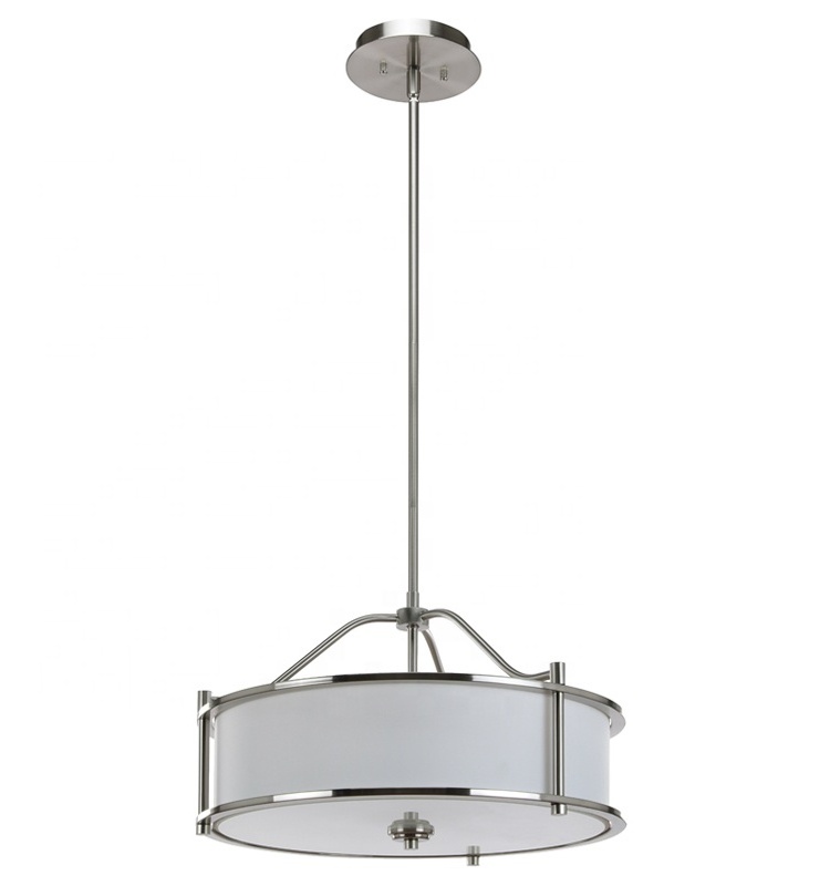 Modern Fabric Pendant Light Drum Shade Brushed Nickel Adjustable Hanging Ceiling Light Fixture