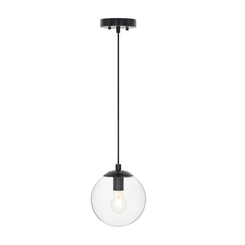 Indoor Adjustable Glass Pendant Ceiling Lighting Modern Black Cord Hanging Pendant Light for Kitchen