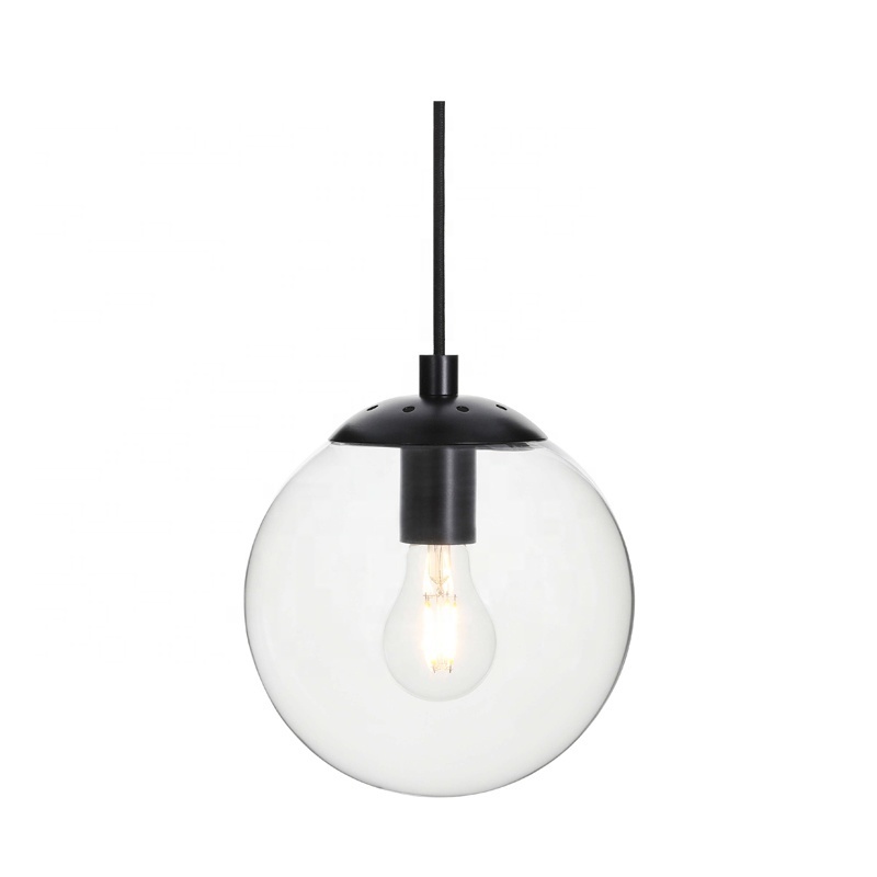 Indoor Adjustable Glass Pendant Ceiling Lighting Modern Black Cord Hanging Pendant Light for Kitchen