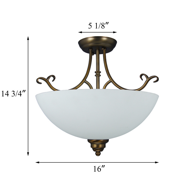 Home Bedroom Glass Close to Ceiling Light Decorative Bowl Semi Flush Mount Light