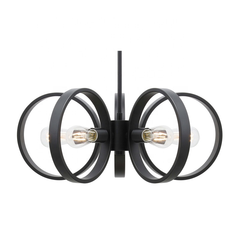 Modern Iron Circular Chandelier Pendant Light Matte Black 5 LED Lights Modern Chandelier