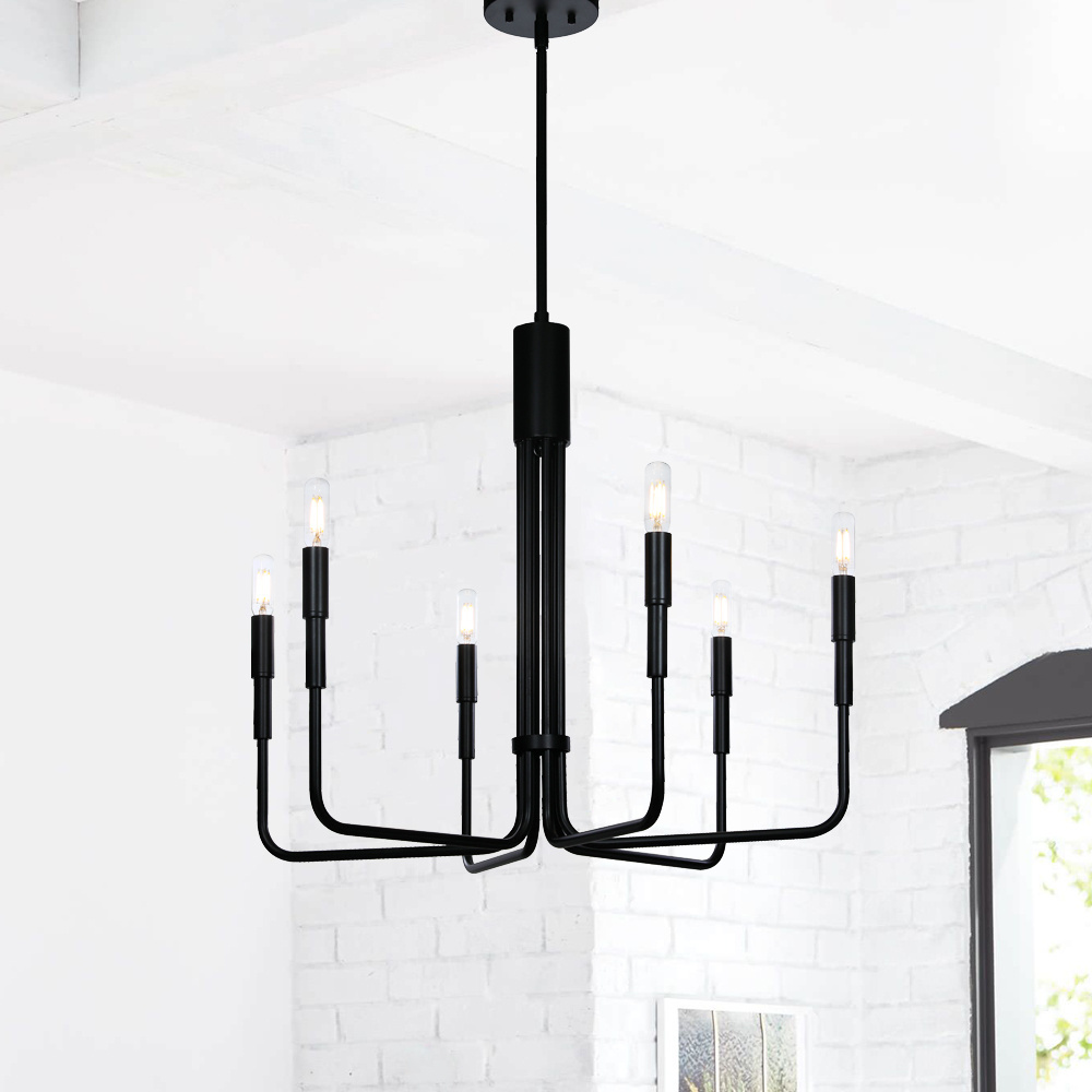 Modern 6 Light Pendent Light Adjustable Iron Black Chandelier Pendant Lighting for Living Room