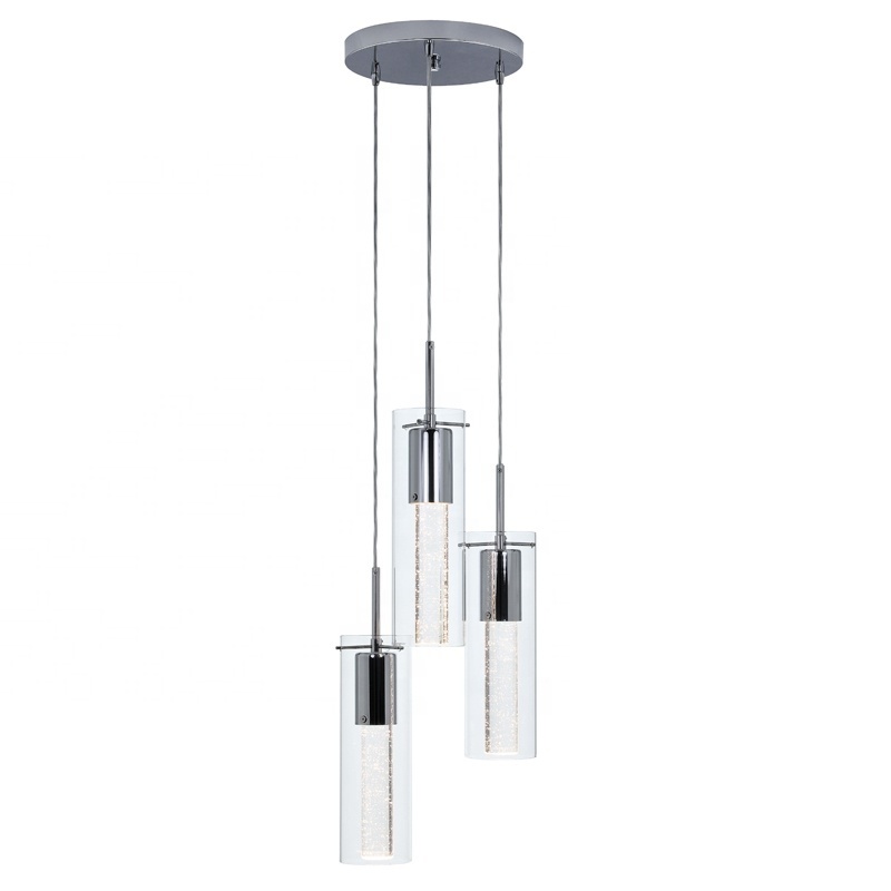 Adjustable Ceiling Light Fixture 3 Lights Chrome Finish with Crystal Bubble Glass Pendant Lighting for Kitchen