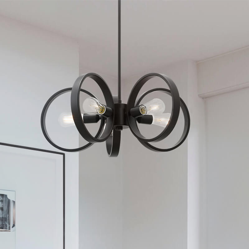 Modern Iron Circular Chandelier Pendant Light Matte Black 5 LED Lights Modern Chandelier