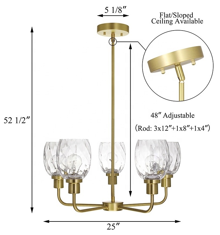 Modern Adjustable Glass Chandelier Pendant Hanging Ceiling Light Brass Chandelier Lights