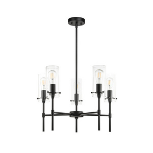 Nordic 5 Lights Creative Black Iron Pendant Light Kitchen Restaurant Modern Luxury Glass Chandelier For Dining Room