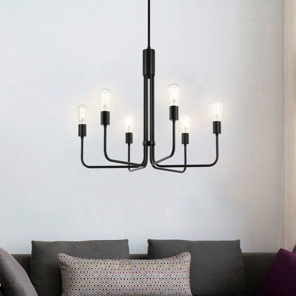 Modern Wholesale Chandelier 6 Light Bare Bulb Matte Black Ceiling Pendant Light Fixture