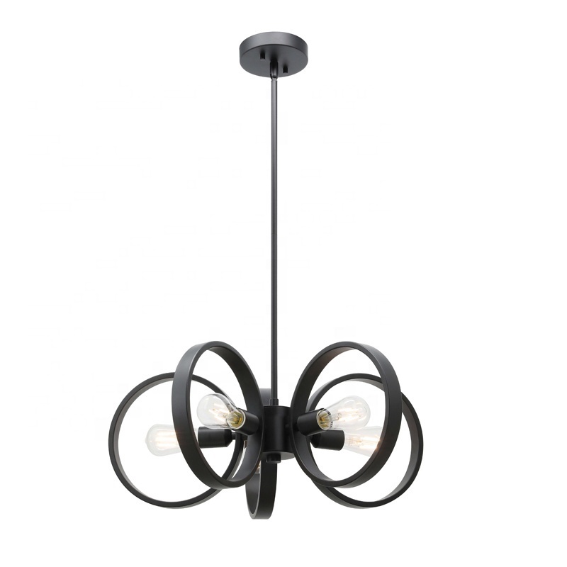 Modern Iron Circular Chandelier Pendant Light Matte Black 5 LED Lights Modern Chandelier