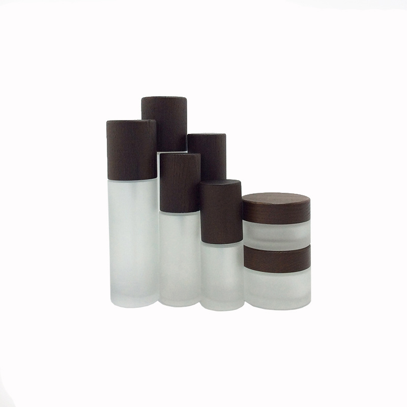 Black walnut wood products solid wood lotion pump cream cover 30g 50g 60ml 120ml frosted glass bottle