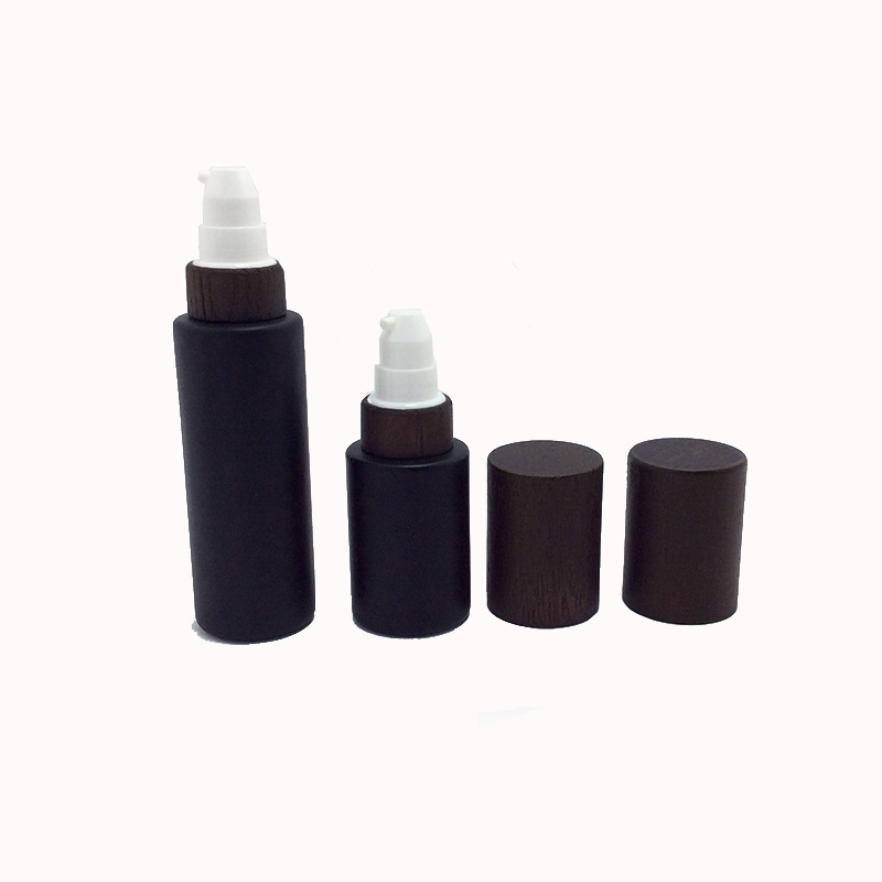 Black walnut wood products solid wood lotion pump cream cover 30g 50g 60ml 120ml frosted glass bottle