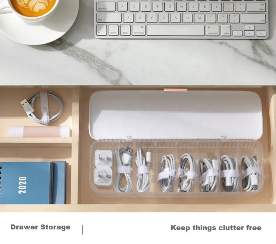 8-Grid Plastic Cover Desktop Drawer Organizer Dust-Proof Storage Sorting Hub Box Data Cable Mobile Phone Charging Cable Power