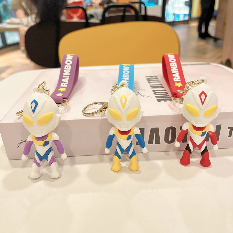 2022 Small Gift Bag Decoration Doll Pendant Keyrings 3D Cartoon PVC Ultraman Keychains llaveros Lanyard with Wrist Strap