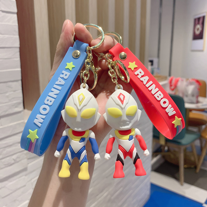 2022 Small Gift Bag Decoration Doll Pendant Keyrings 3D Cartoon PVC Ultraman Keychains llaveros Lanyard with Wrist Strap