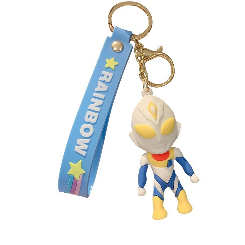 2022 Small Gift Bag Decoration Doll Pendant Keyrings 3D Cartoon PVC Ultraman Keychains llaveros Lanyard with Wrist Strap