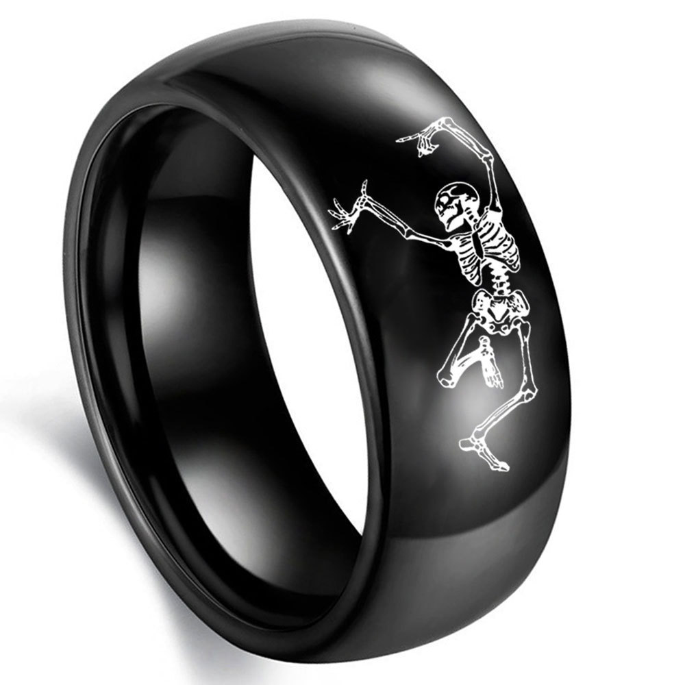 punk style titanium steel ring dancing skeleton couple ring for men and women