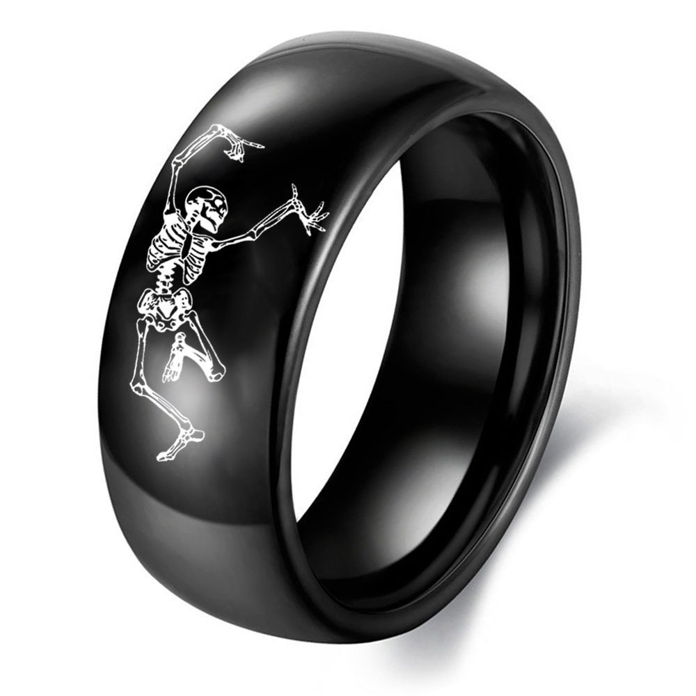 punk style titanium steel ring dancing skeleton couple ring for men and women