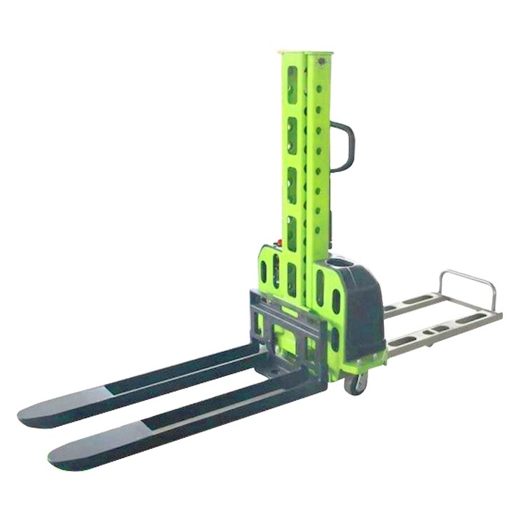 self loading portable forklift electric stacker pallet lift 1ton semi-electric hydraulic pallet lifter self lift load stacker