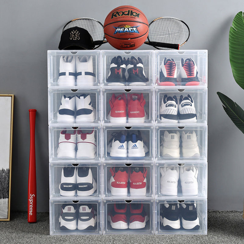 New basketball shoe box thickened plastic shoe storage artifact folding clamshell magnetic shoe  storage