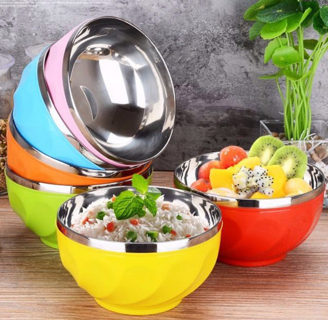 6PCS Set Cereal Bowls 13cm 15cm 17cm Print Stainless Steel Salad Mixing Bowl with Lid