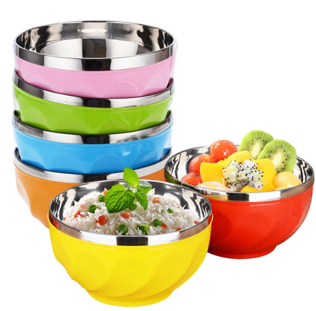 6PCS Set Cereal Bowls 13cm 15cm 17cm Print Stainless Steel Salad Mixing Bowl with Lid