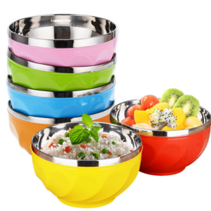 6PCS Set Cereal Bowls 13cm 15cm 17cm Print Stainless Steel Salad Mixing Bowl with Lid