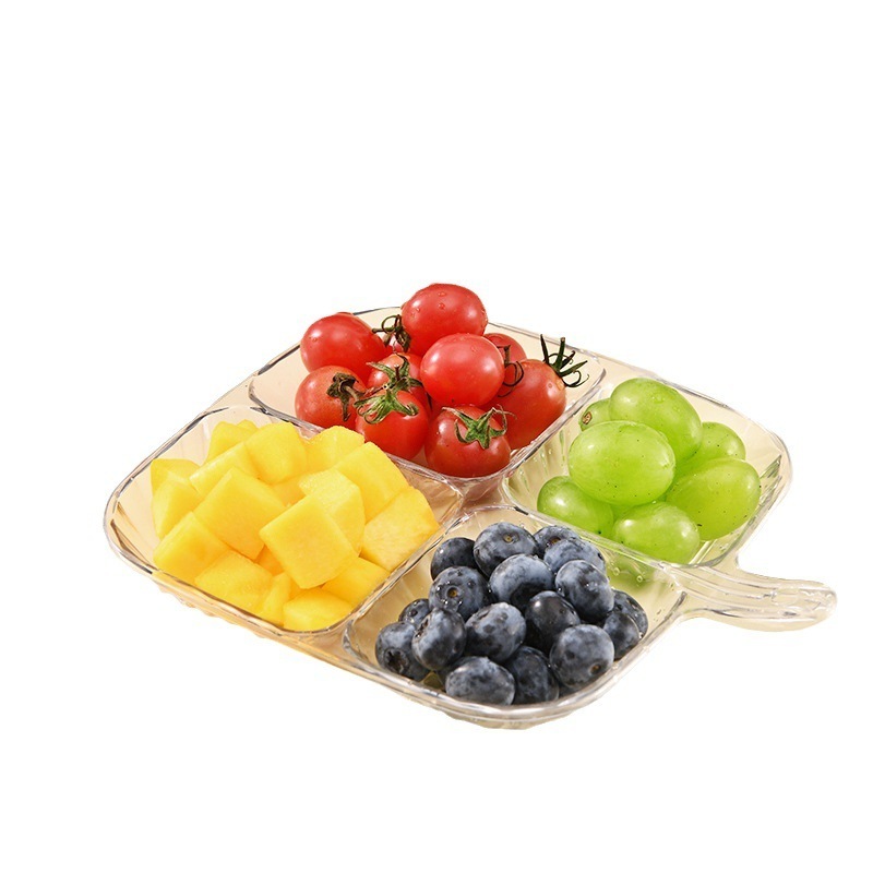 Fruit Plate With Handle Four-Compartment Dish Tableware Partitioned Dining Plate Multifunctional Large Capacity Matching Dishes