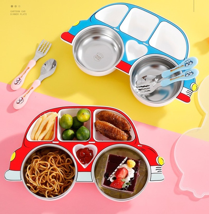 Cute Car Design Stainless Steel Bowl with Tableware Kids Food Serving Dishes