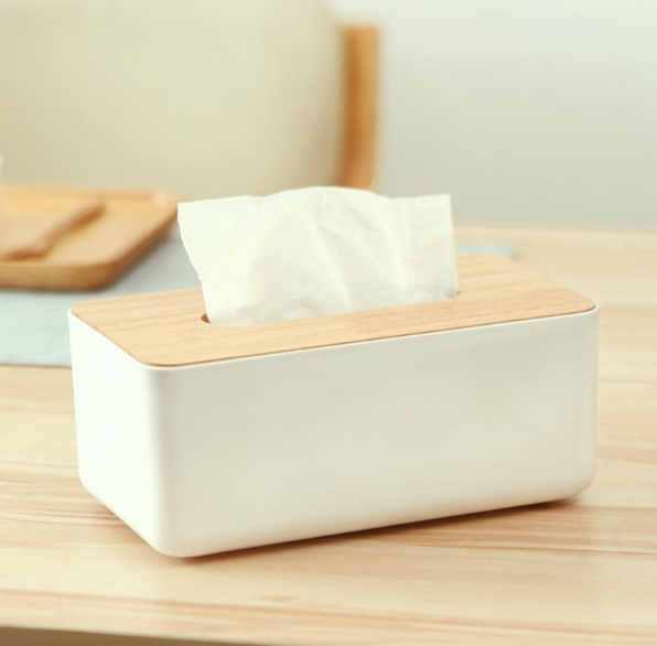 Wood cover desktop home tissue box paper storage box