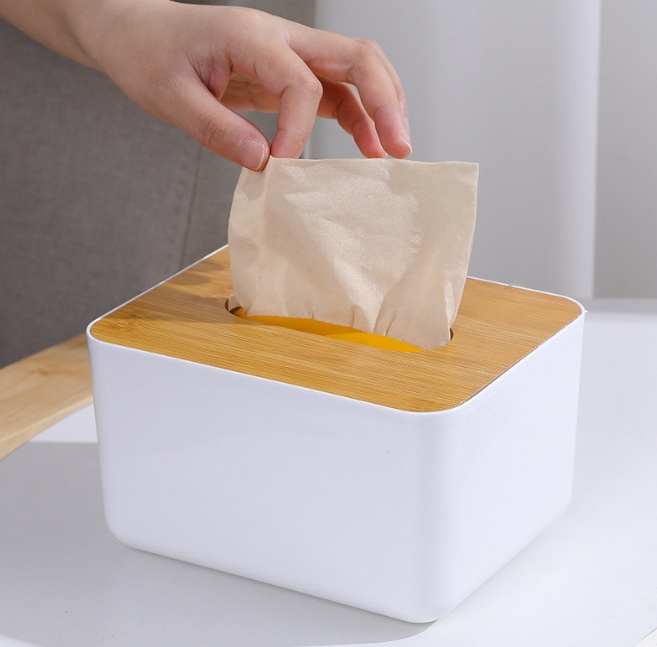 Wood cover desktop home tissue box paper storage box