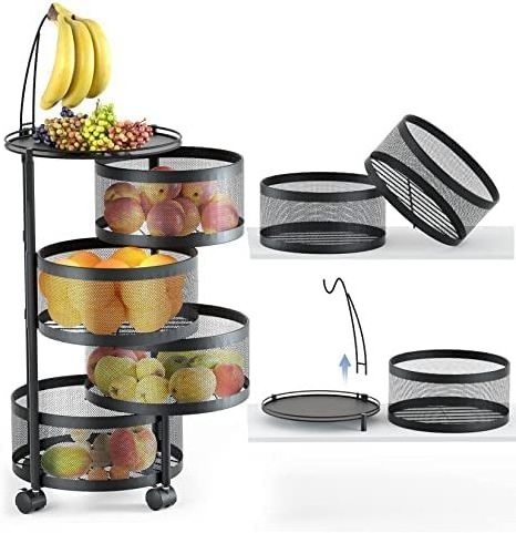 Kitchen Shelf Floor Rotating Vegetable And Fruit Storage Rack Household Multi-layer Fruit Basket With Wheels