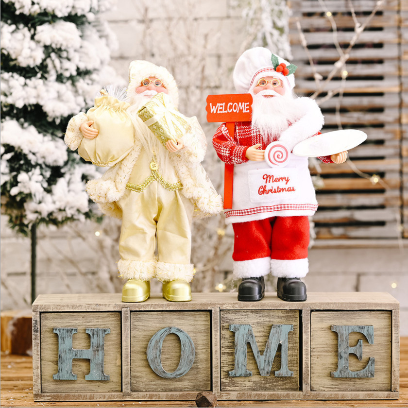 Christmas Standing Santa Claus Decor Figurine Decoration Window Table Ornament Festival Present Gift Doll Toy