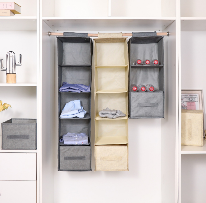 New Large Capacity Hanging Cabinet Organizer 3-4 Floors Foldable Storage Basket Closet PP Travel-friendly Packaged OPP Bag