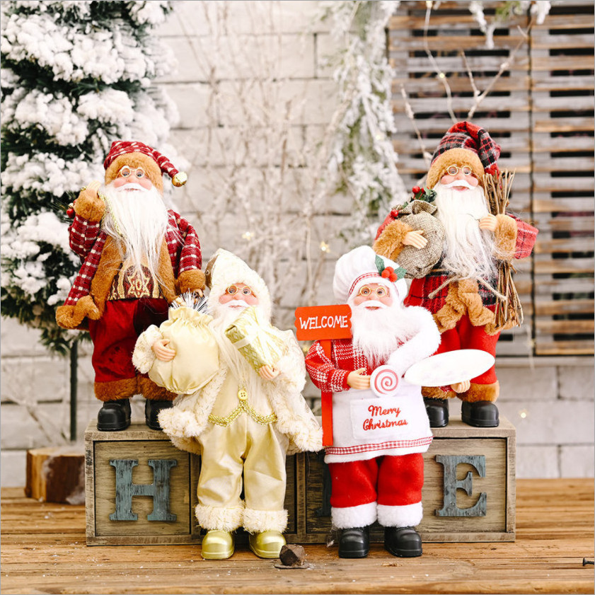 Christmas Standing Santa Claus Decor Figurine Decoration Window Table Ornament Festival Present Gift Doll Toy