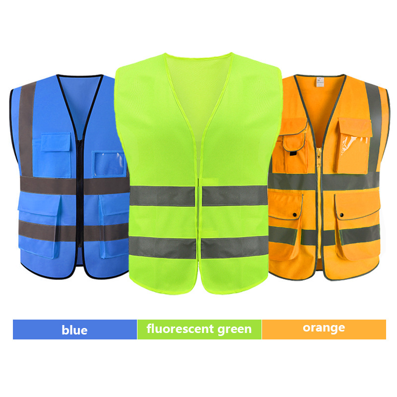 Custom Logo High Visibility Fluorescent Yellow Safety Gear With Pocket Reflective Safety Vests For Driver Construction Site