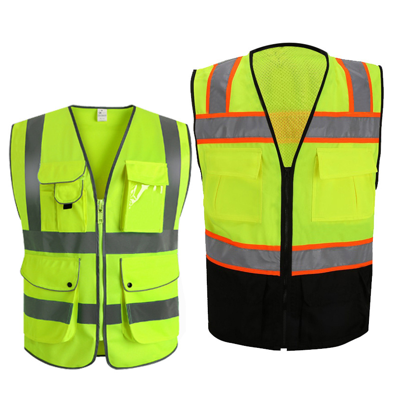 Custom Logo High Visibility Fluorescent Yellow Safety Gear With Pocket Reflective Safety Vests For Driver Construction Site