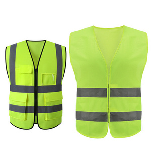 Custom Logo High Visibility Fluorescent Yellow Safety Gear With Pocket Reflective Safety Vests For Driver Construction Site