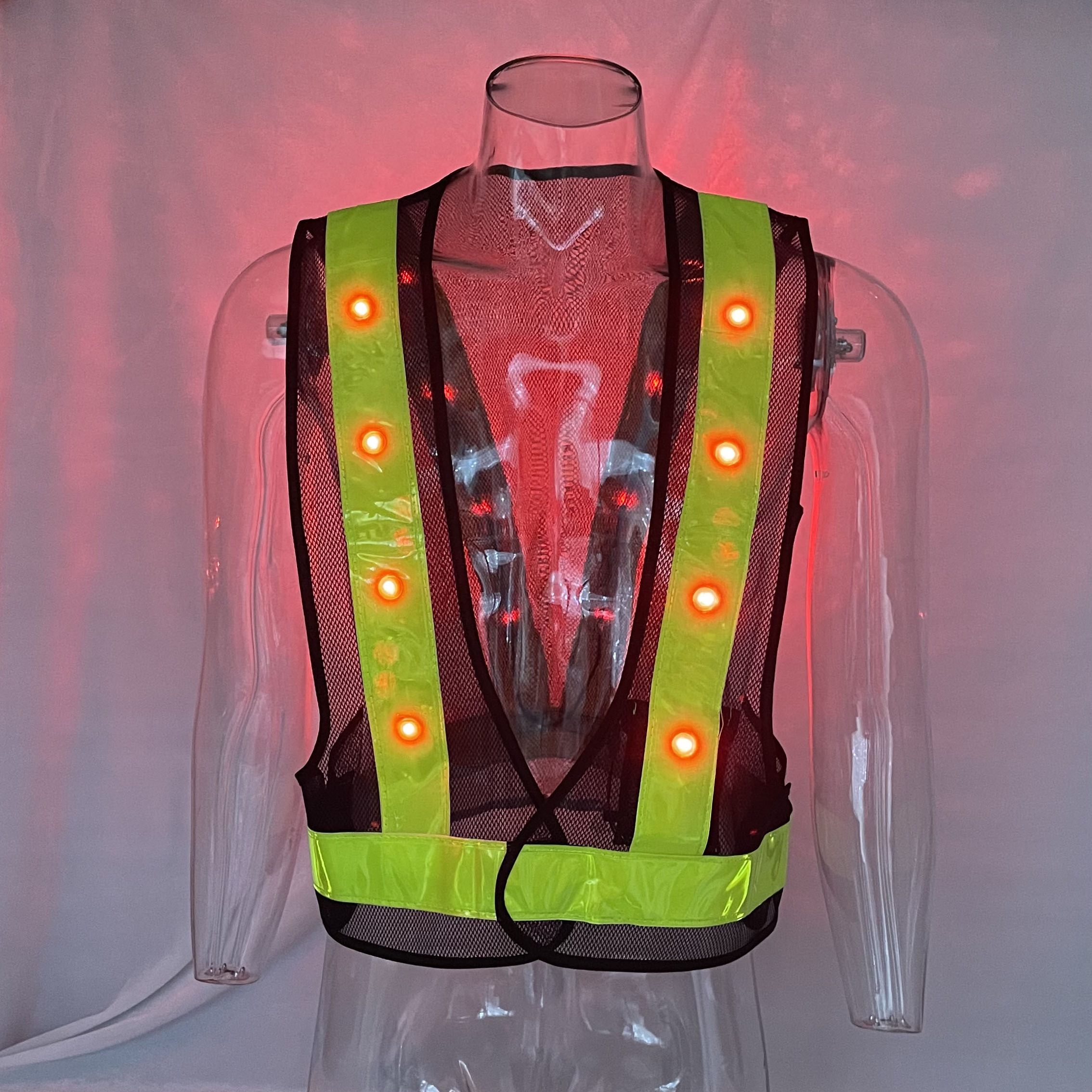 Free Sample Work Wear Mesh Led Light High Visibility Safety Reflective Running Vest for Road Bike