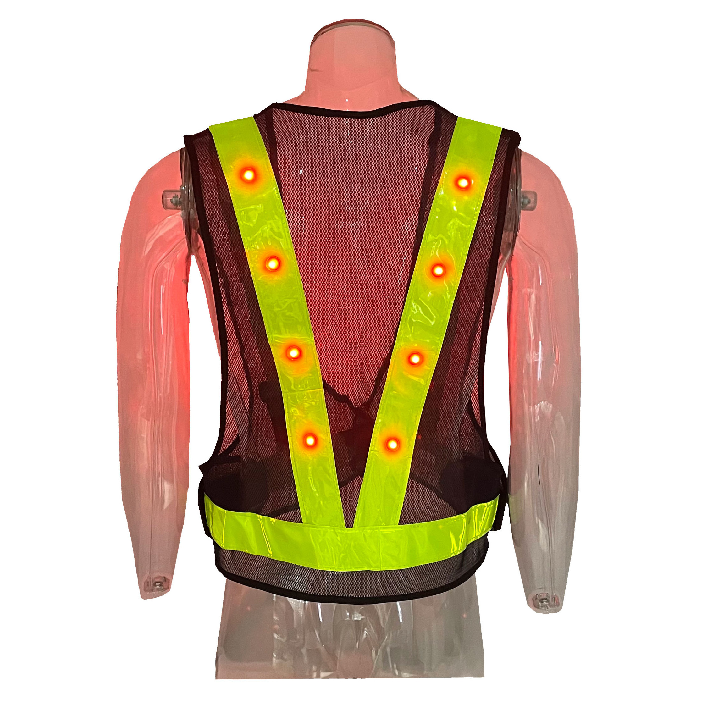 Free Sample Work Wear Mesh Led Light High Visibility Safety Reflective Running Vest for Road Bike