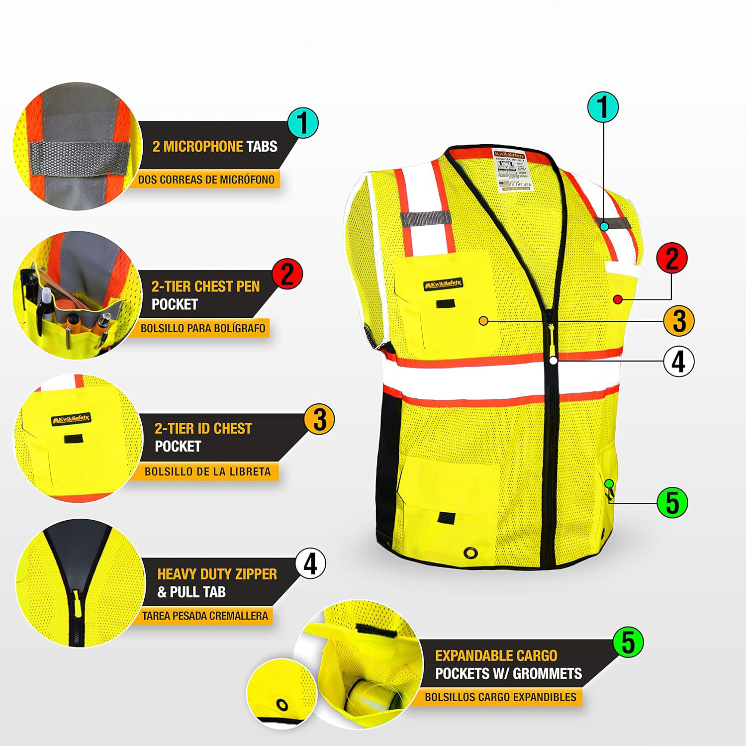 New Custom Design Working Wear Factory Construction Safety Vest / Reflective Vest With Pockets OEM Service Available