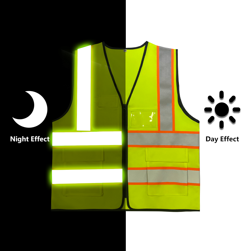 Ansi Class 2 Fluorescent Green Orange Reflective Safety Vest with Pockets Custom Logo High Visibility