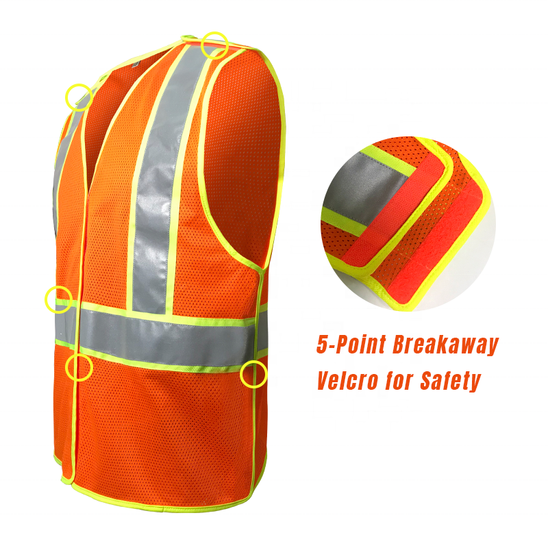 Canada Style 5-Point Breakaway Safety Vest with Hook and Loop 7cm Hi-Viz Reflective Tape  Security Safety Vest